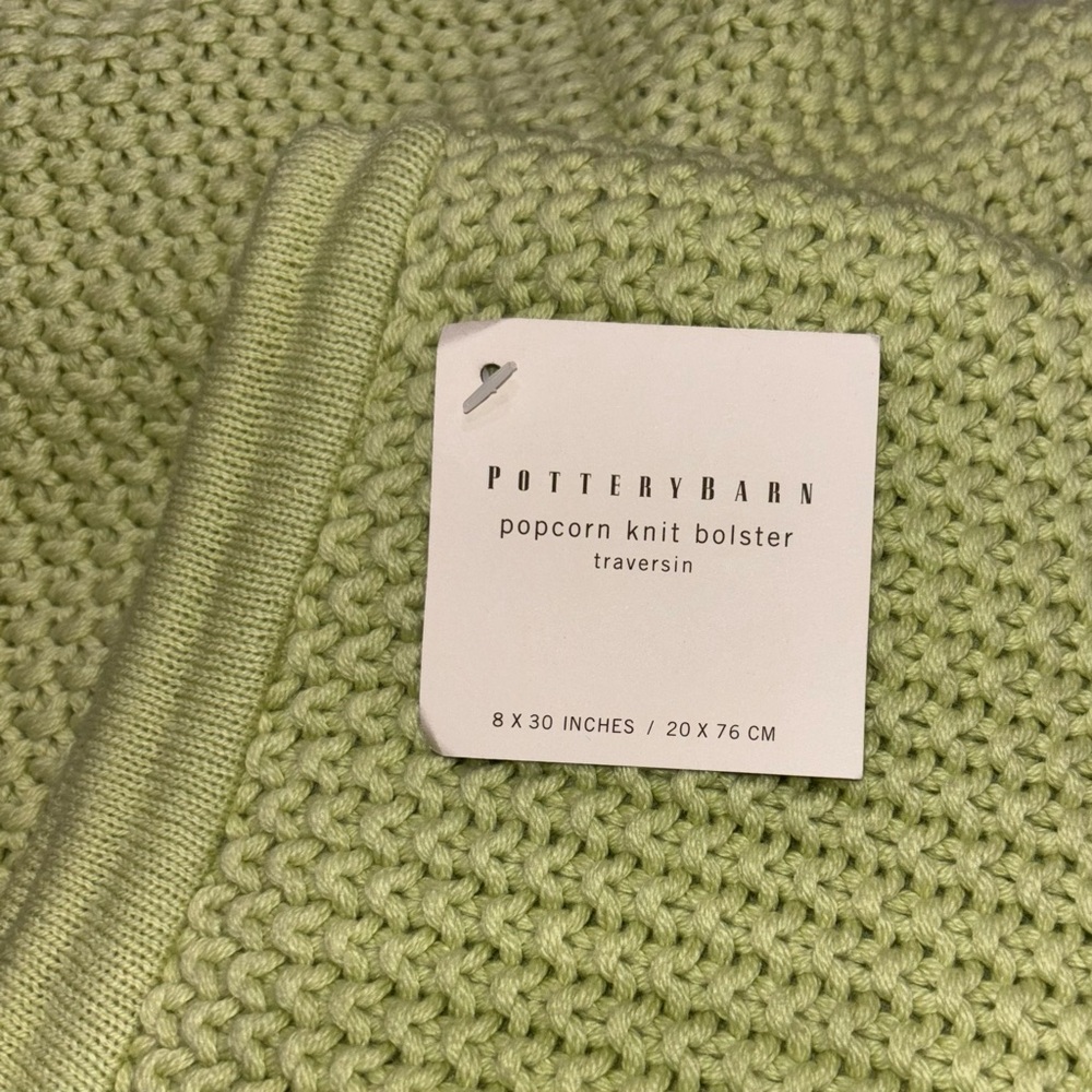 NWT Pottery Barn Popcorn Knit Bolster Cover Pastel Green Classic Boho 8”x30”